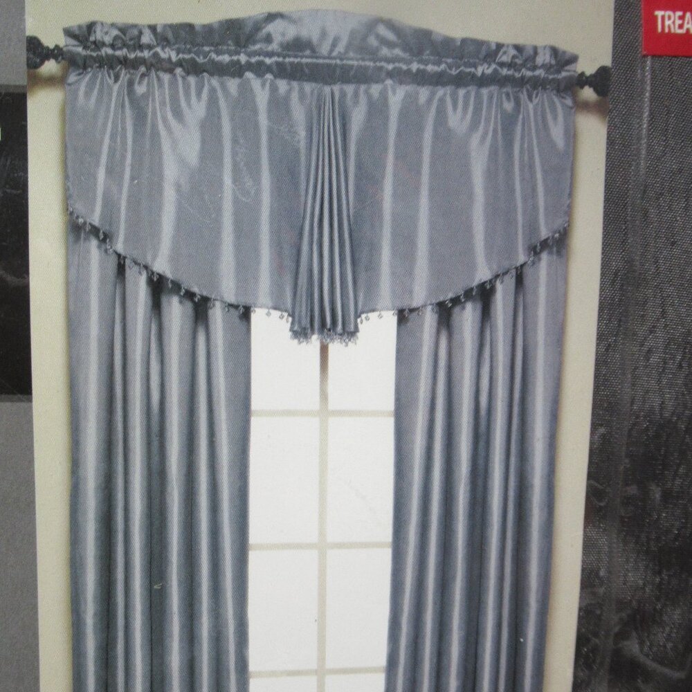 Catherine Taffeta Set of 2 Tierra Silver Beaded Valences 50"W x 29"L